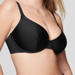 NWT CUUP The Plunge Satin Bra Black Shine 36E